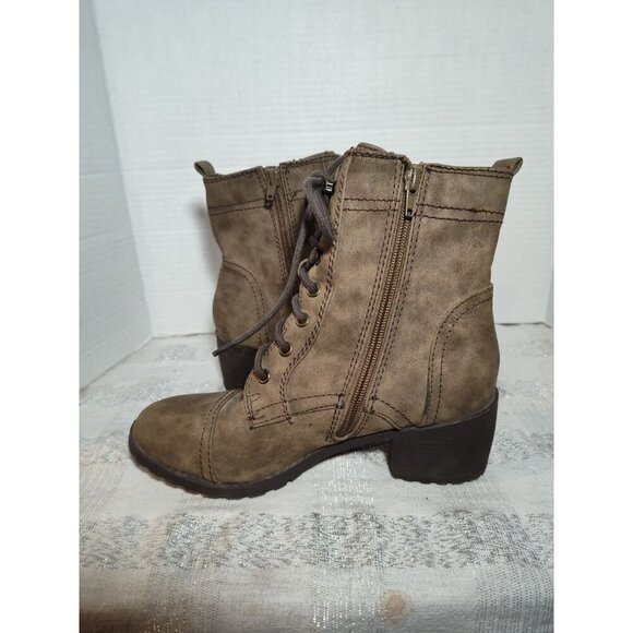 Report Martin‎ Boots Womens 7.5 Side Zip Block Heel Round Toe Lace Detail Brown - Picture 9 of 14